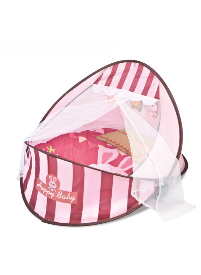Tiibaby 2 in 1 Portable Baby Cot and Playmat with Mosquito Net and Hanging Toys - Foldable Baby Cot and Playmat - Lightweight and Easy to Carry - Cute and Safe Design for Babies from Birth - Multi-Color (Pink) - Image 4
