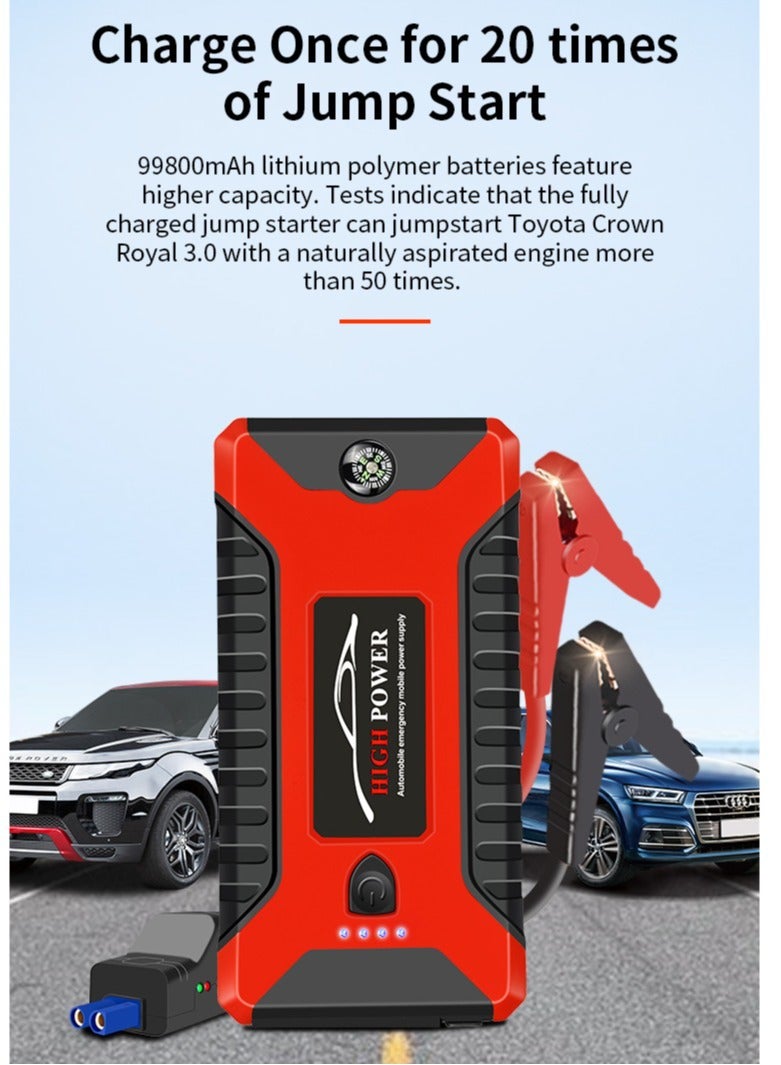 99800mAh 600A Car Jump Starter, Water Resistant Jump Starter Battery Portable with USB/DC 12V/LED Light Yellow