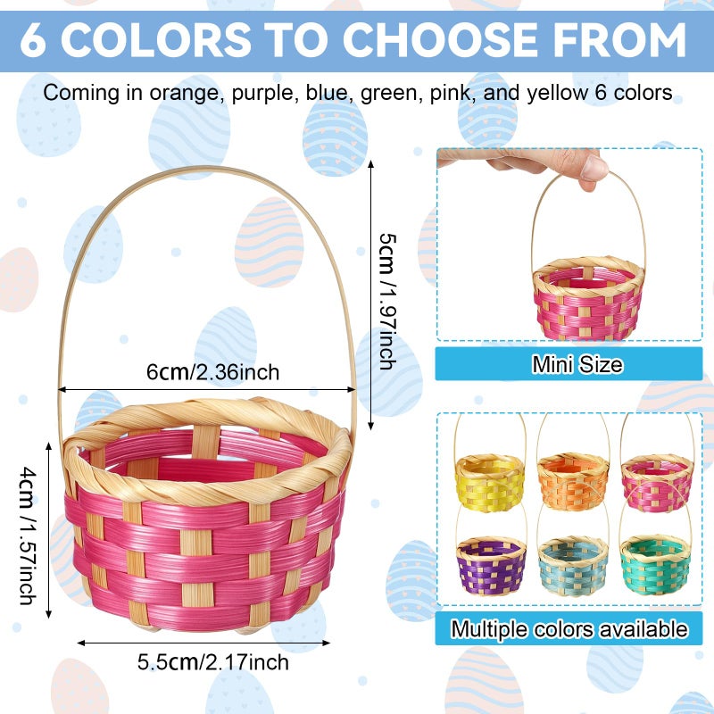 Remerry 12 Pcs Mini Easter Baskets Bulk with Handles, Colorful Small Woven Baskets for Easter Egg Hunt, Tiny Gift Basket for Party Favors, DIY Crafts, Spring Decor - Image 2