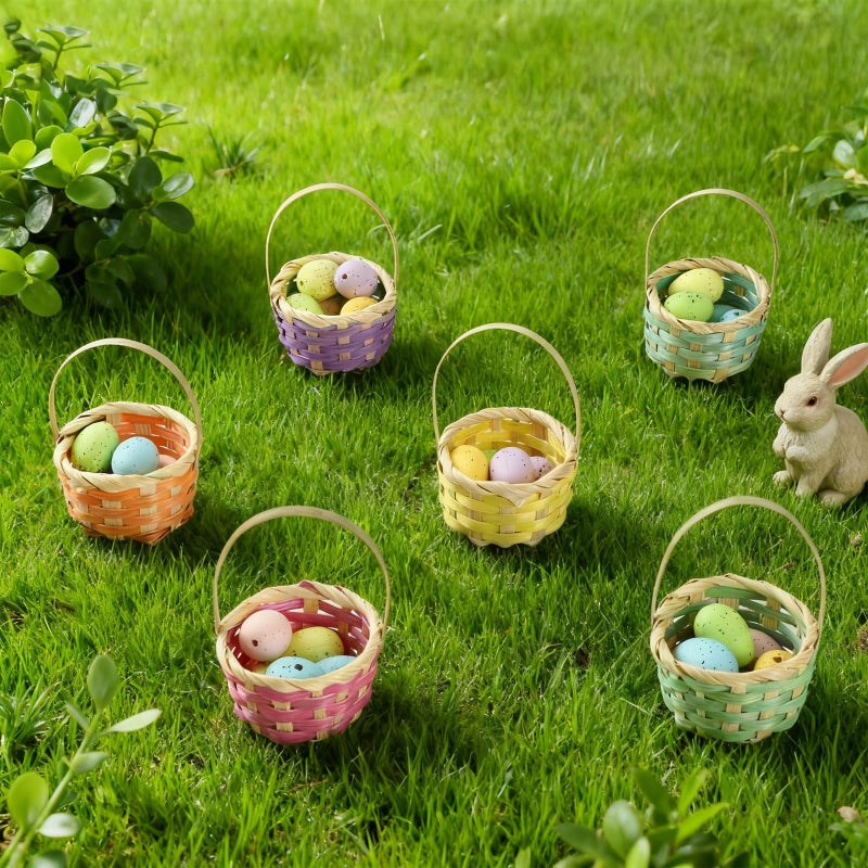 Remerry 12 Pcs Mini Easter Baskets Bulk with Handles, Colorful Small Woven Baskets for Easter Egg Hunt, Tiny Gift Basket for Party Favors, DIY Crafts, Spring Decor - Image 3