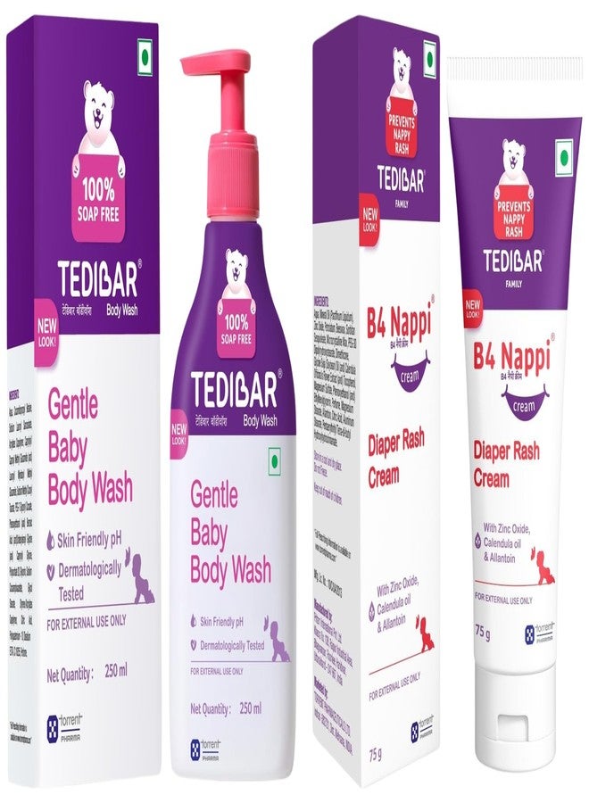 Tedibar Rich Moisturising Baby Body Wash 250ml with B4 Nappi Cream TEDIBAR B4 Nappi Diaper Rash Cream for Babies 75g | Soothes and moiturises baby's Nappy Area - Image 1