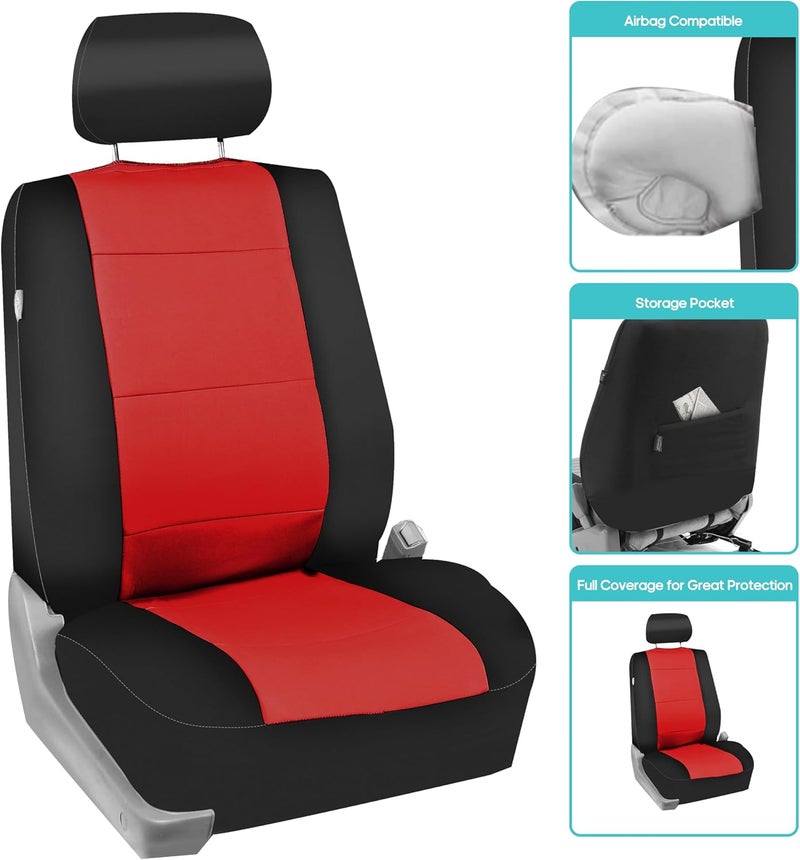 FH Group Car Seat Covers Front Set Red Neoprene - Car Seat Cover for Low Back Seats with Removable Headrest, Universal Fit, Automotive Seat Covers, Airbag Compatible, Car Seat Cover for SUV, and Van - Image 3