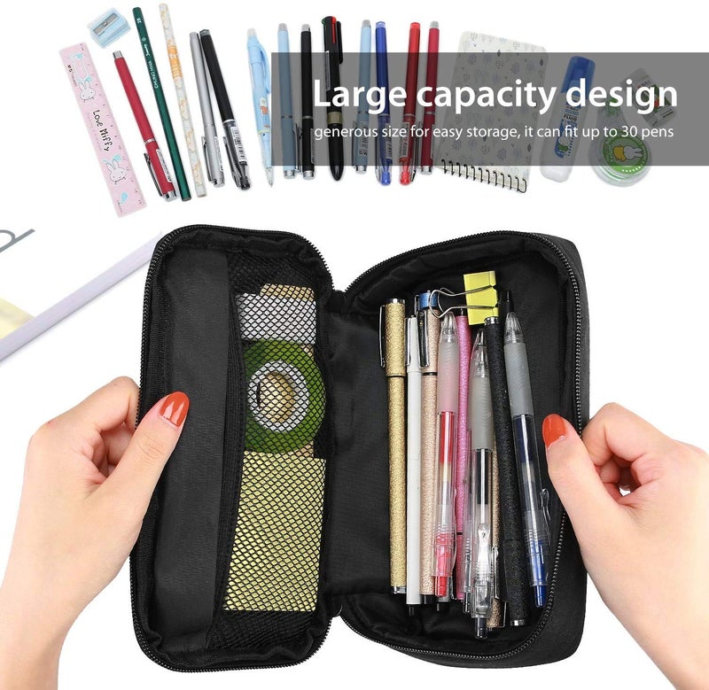 ProCase Pencil Bag Pen Case, Large Capacity Students Stationery Pouch Pencil Holder Desk Organizer with Double Zipper, Portable Pencil Pouch for School Office Supplies -Black - Image 4