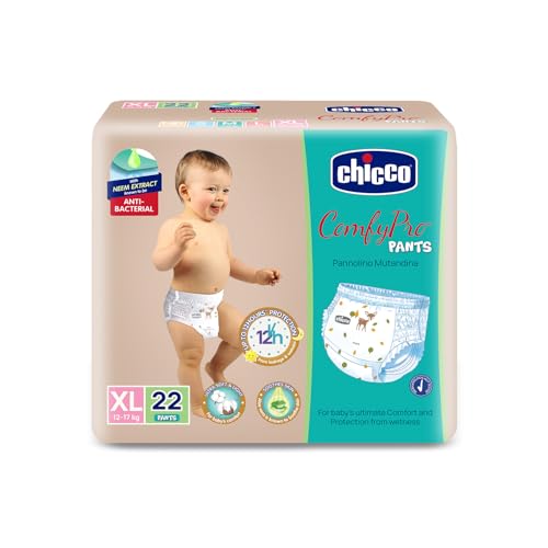 Chicco Comfy-Pro Pant Style Baby Diapers | Anti-bacterial benefits | Ultra Soft & 12hrs protection | Wetness indicator & Disposing Tapes - XL, 22 Count, 12-17 Kg - Image 1