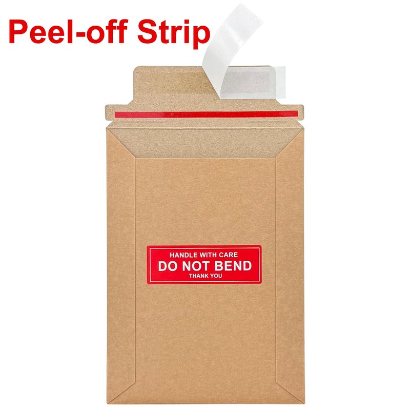 Neehows 100 Pack 5x6.9" Rigid Mailers Cardboard Envelopes, 400GSM Kraft Photo Mailers Shipping Envelope with "DO NOT BEND" Labels, Small Stay Flat Self Seal Document Envelope for Trading Cards- Brown - Image 5