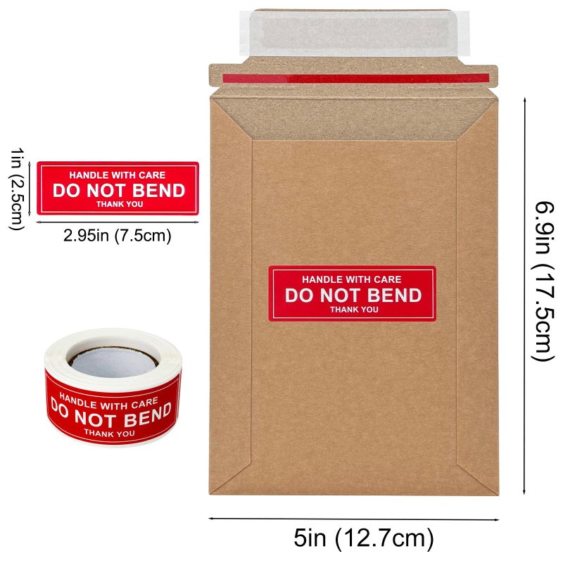 Neehows 100 Pack 5x6.9" Rigid Mailers Cardboard Envelopes, 400GSM Kraft Photo Mailers Shipping Envelope with "DO NOT BEND" Labels, Small Stay Flat Self Seal Document Envelope for Trading Cards- Brown - Image 4