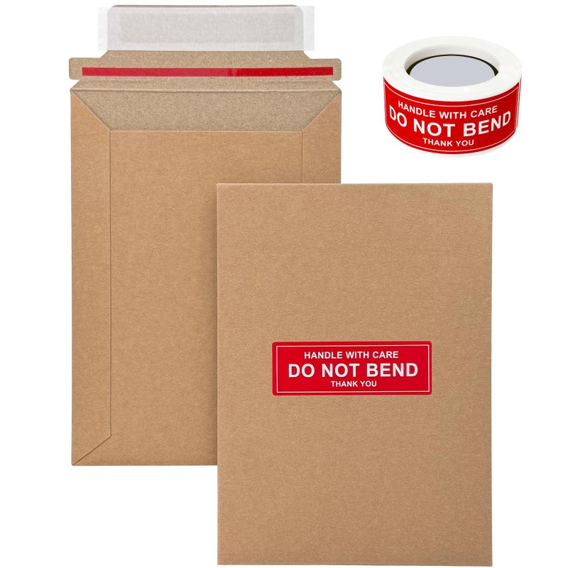 Neehows 100 Pack 5x6.9" Rigid Mailers Cardboard Envelopes, 400GSM Kraft Photo Mailers Shipping Envelope with "DO NOT BEND" Labels, Small Stay Flat Self Seal Document Envelope for Trading Cards- Brown - Image 1