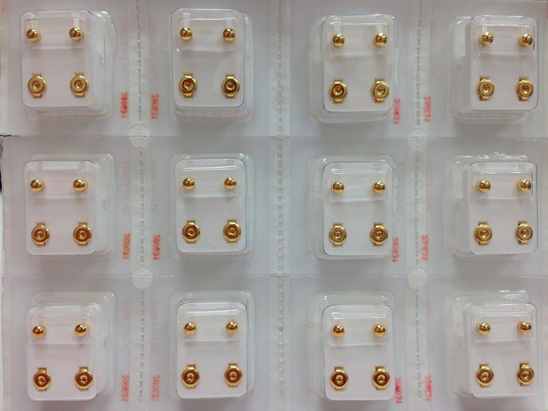 Caflon Ear Piercing Ball Earrings Studs 4mm Gold Plated Surgical Steel 12 Pair - Image 2