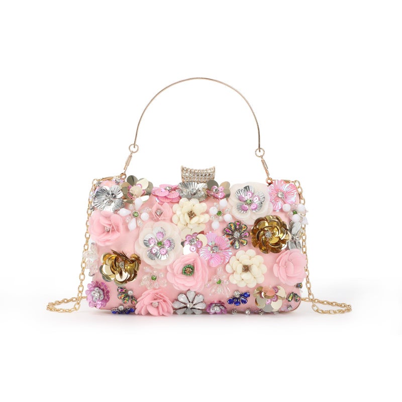 Lanpet Women Clutches Flower Evening Handbag Chain Strap Shoulder Bag Pink - Image 1