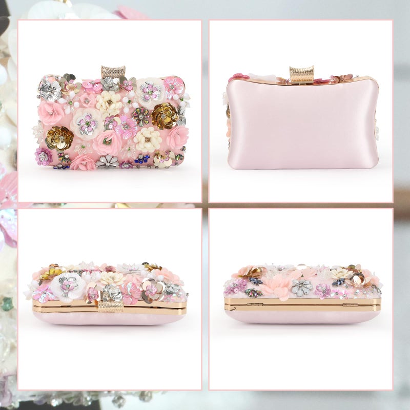 Lanpet Women Clutches Flower Evening Handbag Chain Strap Shoulder Bag Pink - Image 2
