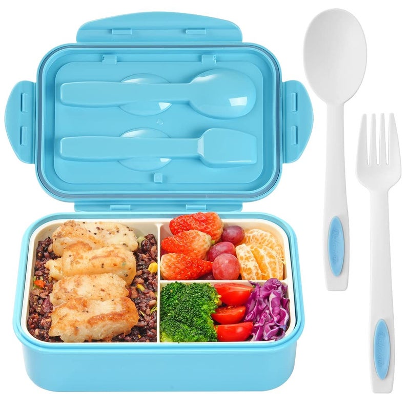 LOVINA Bento Boxes for Adults 1100 ML Bento Lunch Box Container For Kids With Spoon Fork Durable Perfect Size for OntheGo Meal BPAFree and FoodSafe MaterialsBlue