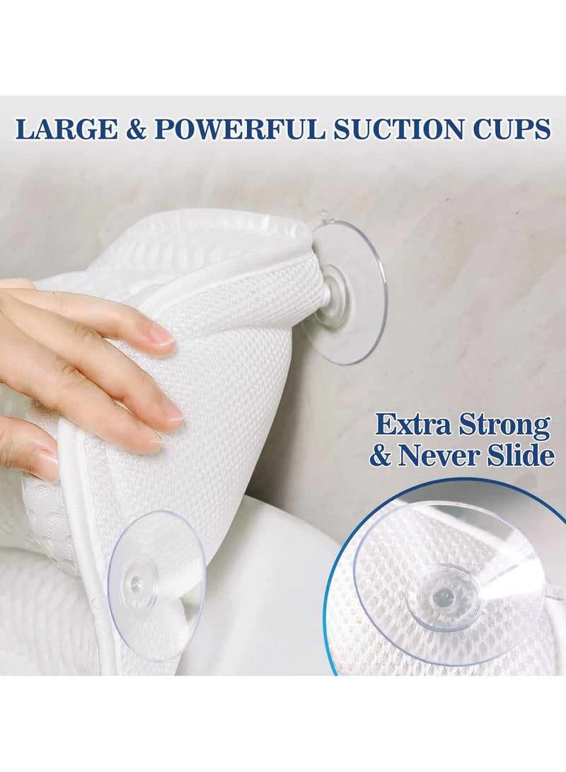 بريجووي وسادة حوض الاستحمام، وسائد استحمام فاخرة، وسائد استحمام فاخرة لدعم الرقبة والظهر في حوض الاستحمام، مسند رأس وسادة حوض الاستحمام بنسيج شبكي ناعم 4D وأكواب شفط مانعة للانزلاق - Image 2