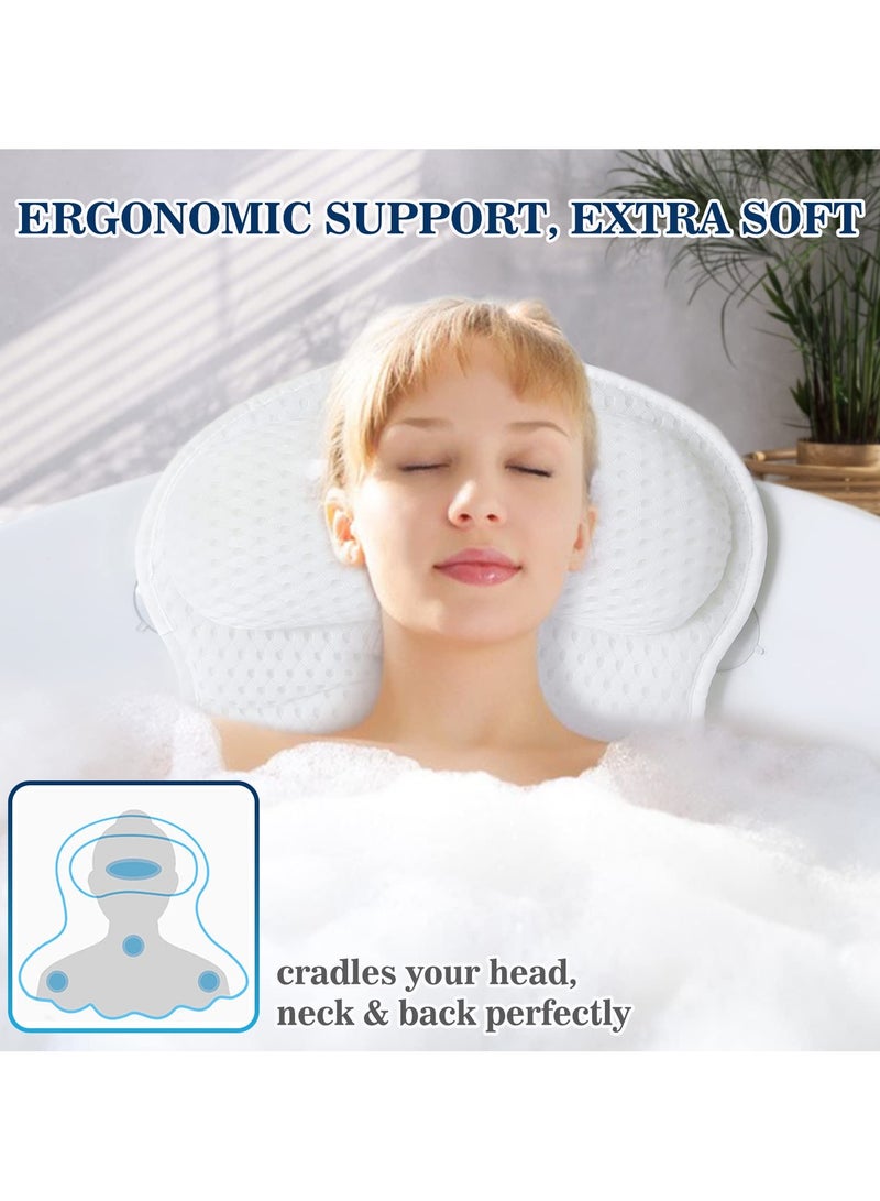 بريجووي وسادة حوض الاستحمام، وسائد استحمام فاخرة، وسائد استحمام فاخرة لدعم الرقبة والظهر في حوض الاستحمام، مسند رأس وسادة حوض الاستحمام بنسيج شبكي ناعم 4D وأكواب شفط مانعة للانزلاق - Image 3
