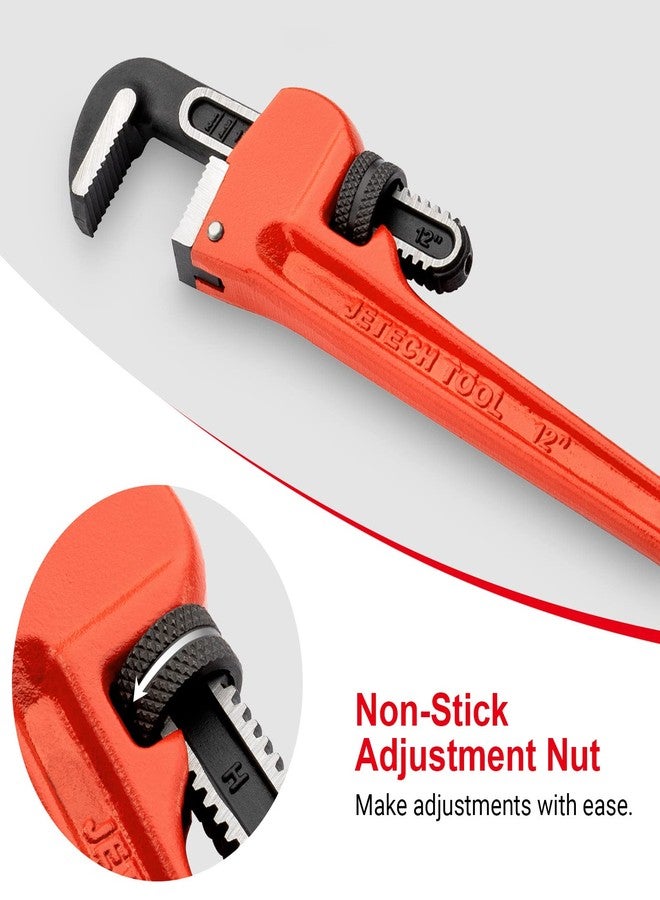 Jetech 12-inch Heavy Duty Straight Pipe Wrench, Adjustable Aluminum Plumber with Floating Hook Jaw and I-Beam Handle, Red - Image 2