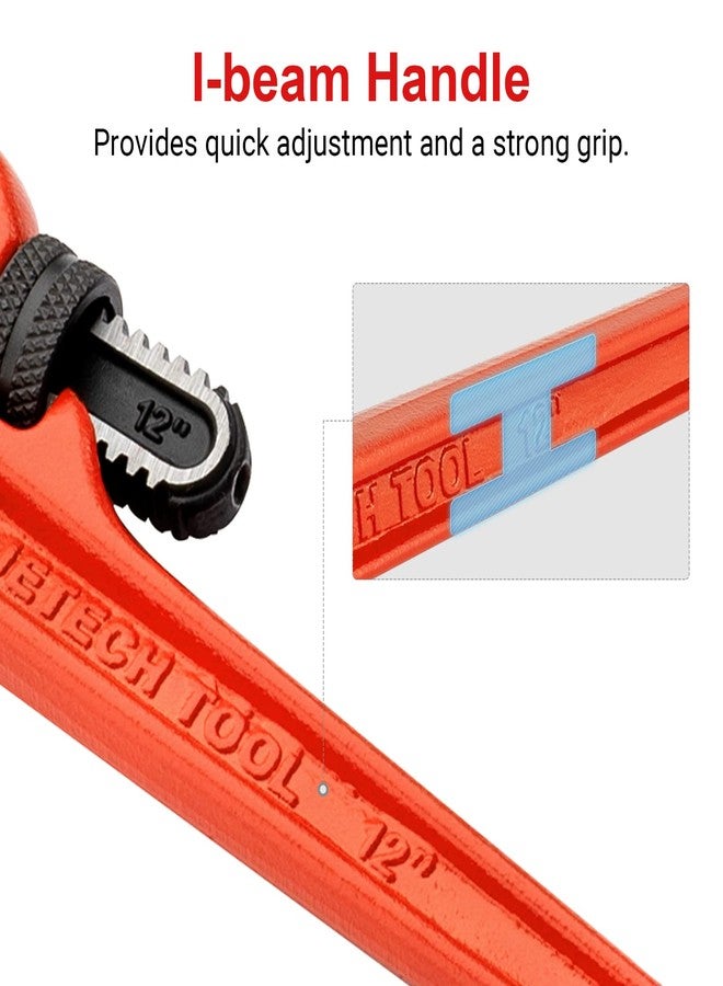 Jetech 12-inch Heavy Duty Straight Pipe Wrench, Adjustable Aluminum Plumber with Floating Hook Jaw and I-Beam Handle, Red - Image 3