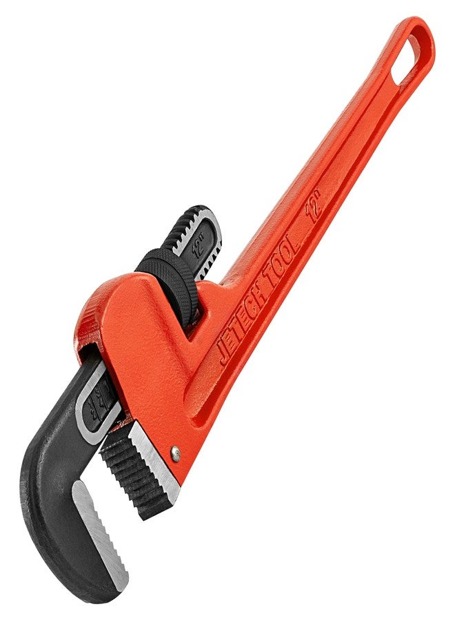 Jetech 12-inch Heavy Duty Straight Pipe Wrench, Adjustable Aluminum Plumber with Floating Hook Jaw and I-Beam Handle, Red - Image 1