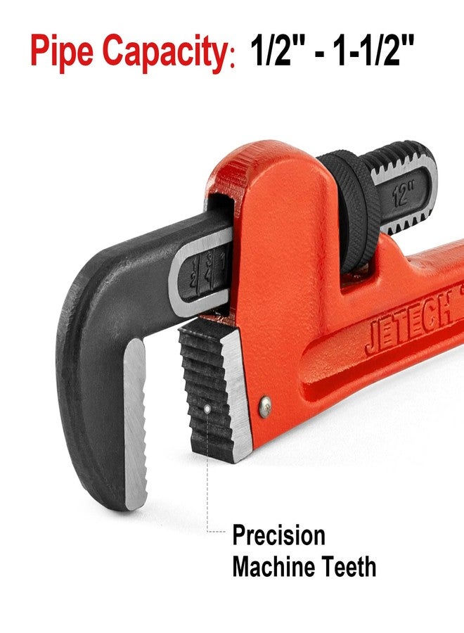 Jetech 12-inch Heavy Duty Straight Pipe Wrench, Adjustable Aluminum Plumber with Floating Hook Jaw and I-Beam Handle, Red - Image 4