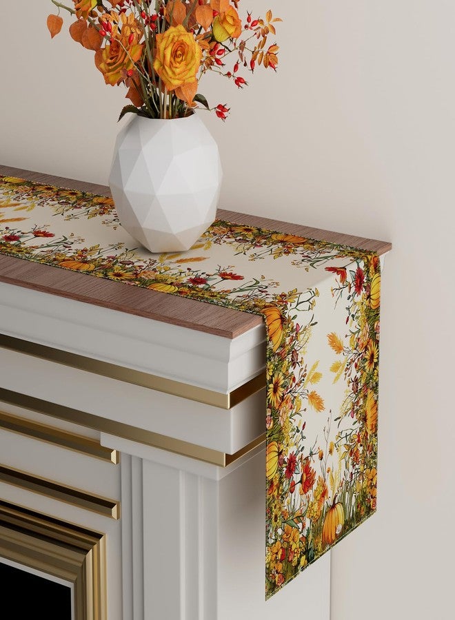 XCHI Wild Flowers Pumpkin Table Runner Table Decoration for Kitchen Dining Dinner Autumn Home Decor 13x72 Inch - Image 3