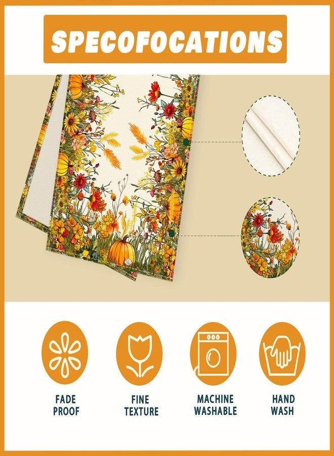 XCHI Wild Flowers Pumpkin Table Runner Table Decoration for Kitchen Dining Dinner Autumn Home Decor 13x72 Inch - Image 5