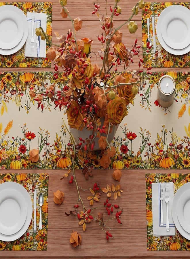 XCHI Wild Flowers Pumpkin Table Runner Table Decoration for Kitchen Dining Dinner Autumn Home Decor 13x72 Inch - Image 4