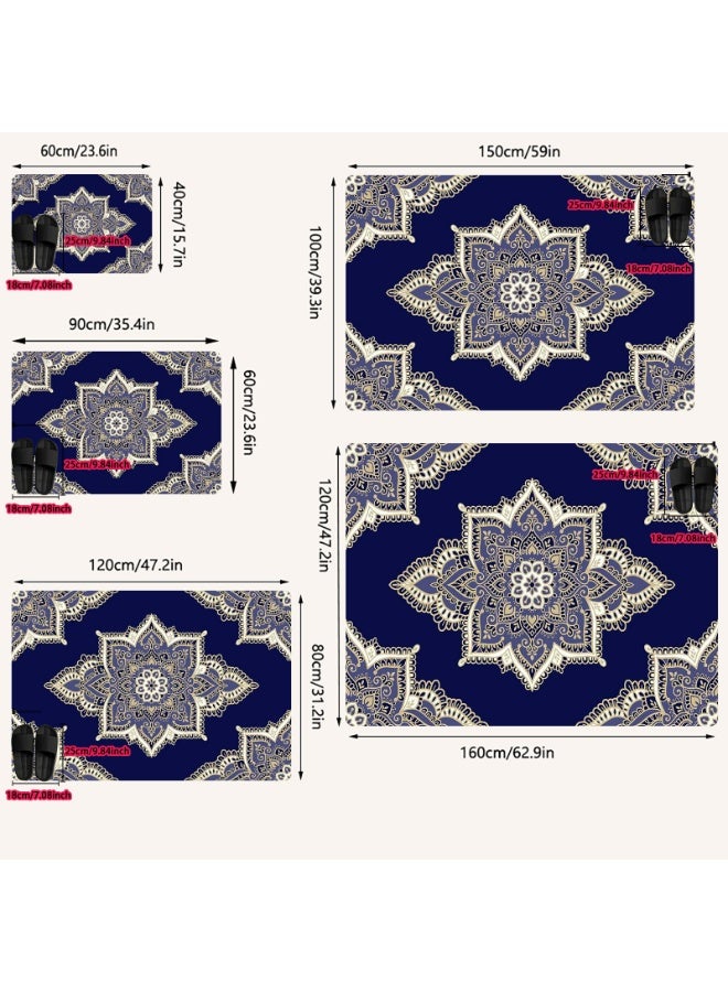 سجادة منطقة بوهيمية بتصميم ماندالا، بوليستر أزرق كحلي وذهبي مع ظهر غير قابل للانزلاق، للاستخدام الداخلي والخارجي - Image 4