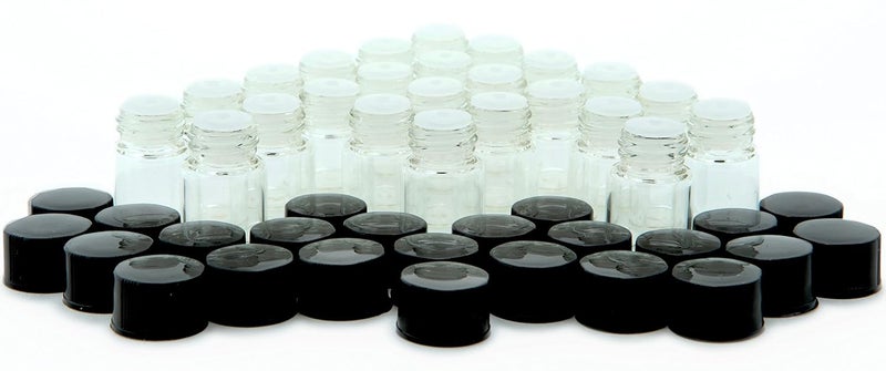 Vivaplex زجاجات فيفابلكس 24 شفافة سعة 2 مل 58 درام مع مخفضات فتحة وأغطية سوداء - Image 1