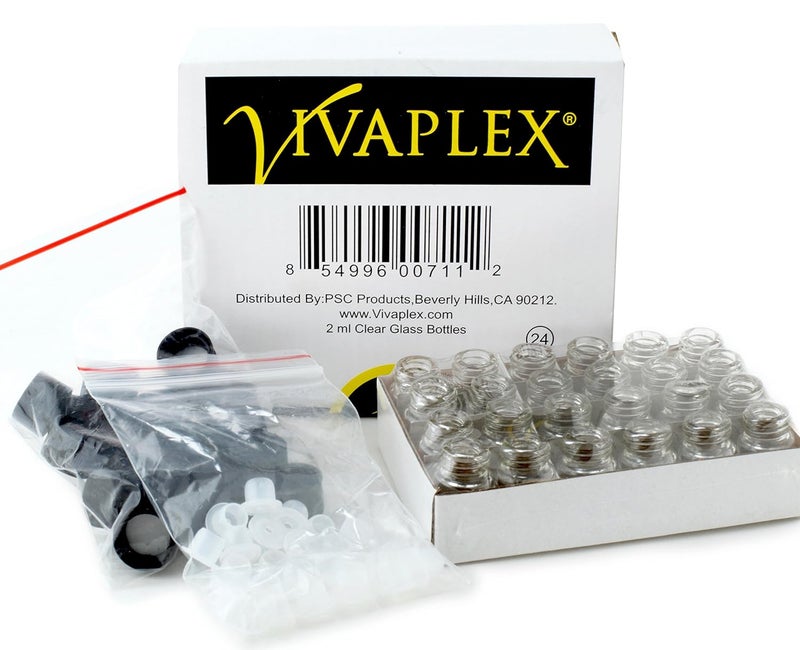 Vivaplex زجاجات فيفابلكس 24 شفافة سعة 2 مل 58 درام مع مخفضات فتحة وأغطية سوداء - Image 3