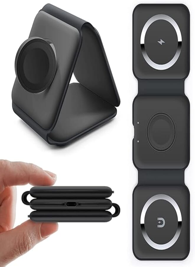 Padom 3 in 1 Wireless Charger,Magnetic Foldable Charging Station,Fast Wireless Charging Pad (BLACK) USB