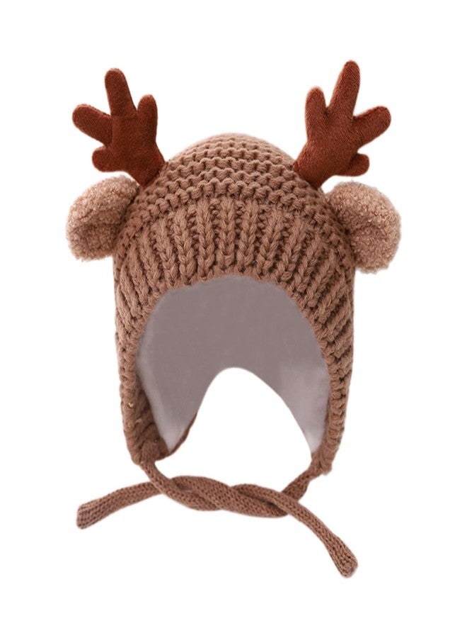 Fibroxify Cute Reindeer Antlers Baby Slouchy Baggy Beanie Soft Winter Warm Crochet Knitted Hat for Toddler Girls Boys (Beige, One Size) - Image 1