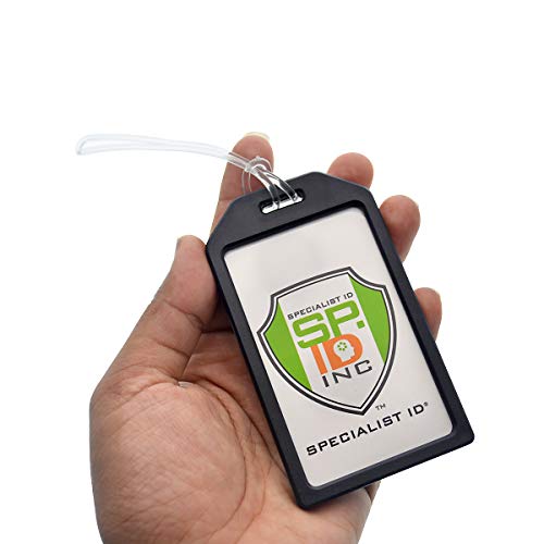 Specialist ID 5 Pack - Premium Rigid Airline Luggage Tag Holders with 6" Worm Loops - Heavy Duty Hard Plastic -Suitcase ID Tag Identifiers with Business Card Insert Window by Specialist ID (Black) - Image 4
