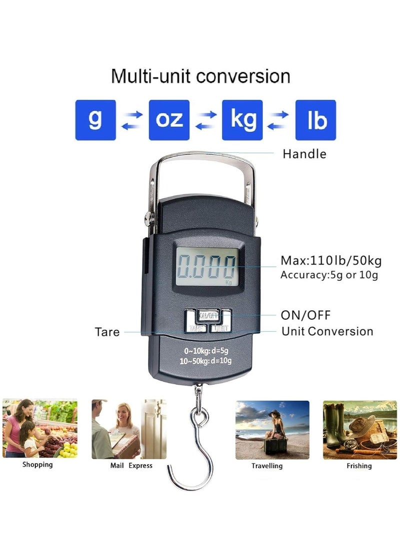 ECVV ECVV Portable Handheld Travel Luggage Electronic Scale, Digital LCD Hanging Suitcase Weighting Scale 110lbs with Tare Backlight Function Gift For Traveler, Silver, Fishing  - Image 2