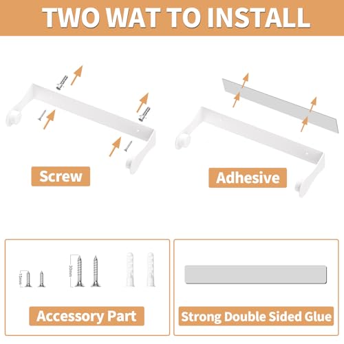 PAROTO Paper Towel Holder Under Cabinet, White Kitchen Accessories Decor, Wall Mount, White Paper Towel Holder for Bathroom, Stainless Steel, Adhesive or Screws - Image 5