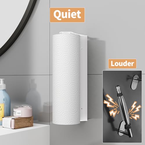 PAROTO Paper Towel Holder Under Cabinet, White Kitchen Accessories Decor, Wall Mount, White Paper Towel Holder for Bathroom, Stainless Steel, Adhesive or Screws - Image 4