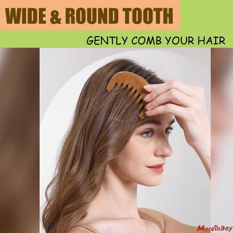 Moreinday The Moreinday Wide Tooth Wooden Scalp Detangling Hair Comb for Women and Men - Green Sandalwood - Image 4