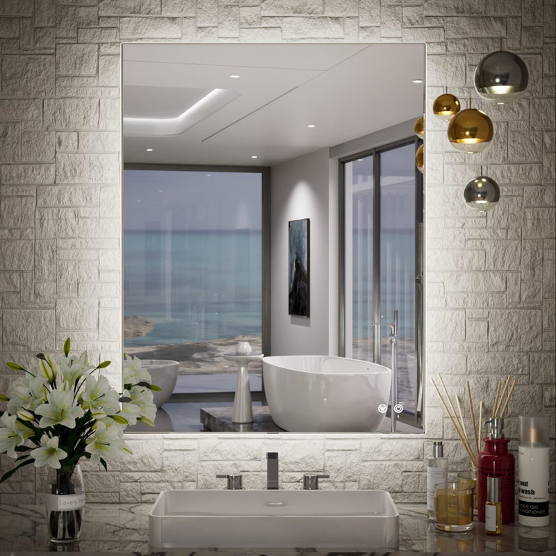 TETOTE 24 x 32 Inch LED Backlit Bathroom Vanity MirrorAntiFogDimmableCRI90Touch ButtonWater ProofHorizontalVertical Wall Mounted with Light