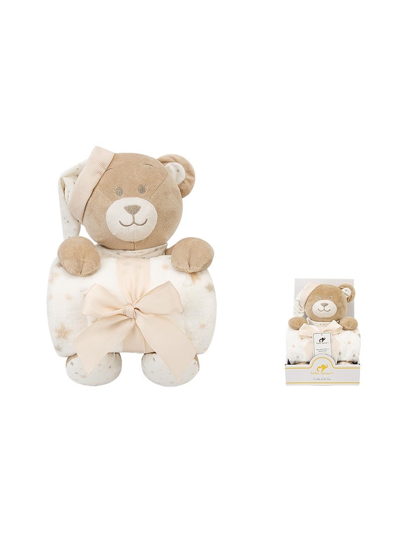 Factory Price Animal Stuffed Cuddly Toy and Blanket Gift Set  For Newborn 100 X 75 cm - Brown Teddy - Image 1