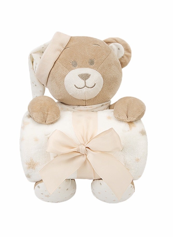 Factory Price Animal Stuffed Cuddly Toy and Blanket Gift Set  For Newborn 100 X 75 cm - Brown Teddy - Image 2
