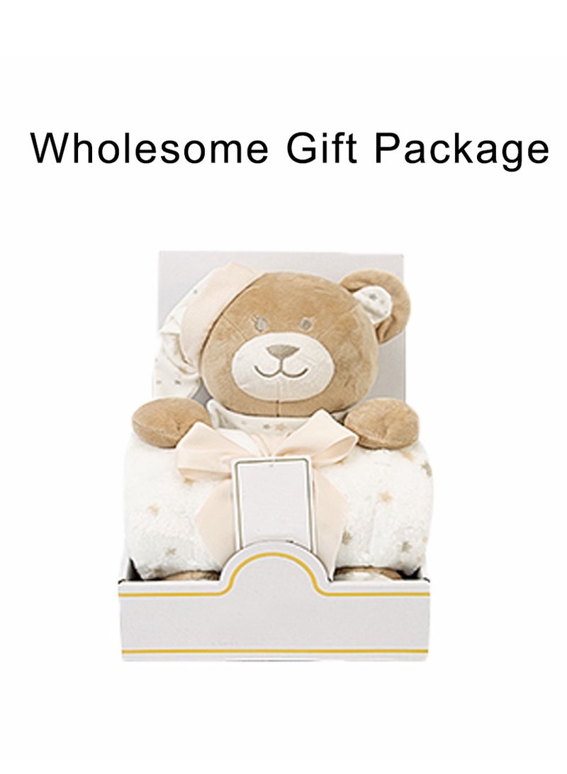 Factory Price Animal Stuffed Cuddly Toy and Blanket Gift Set  For Newborn 100 X 75 cm - Brown Teddy - Image 4
