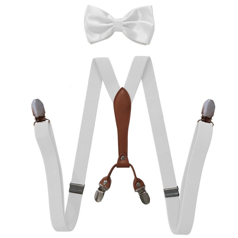 Fashionable Trendy Unisex Elastic Adjustable Suspenders Anti-slip Universal Bib Pants For Adults Kids Loose Fitting White 