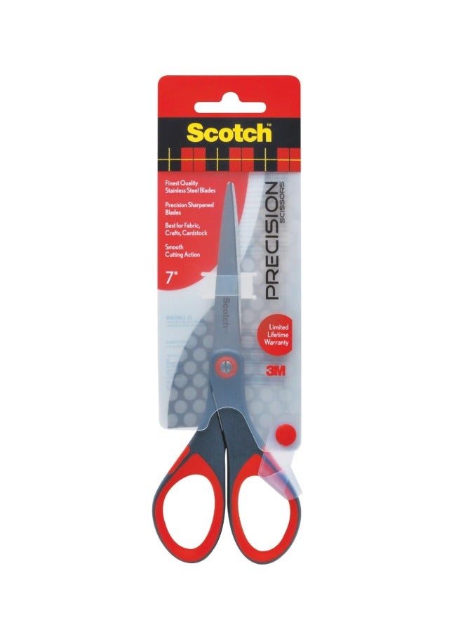 3M Scotch Precision Scissors 7 in (18 cm), 1 scissors/pack | Stainless Steel Blades | Red and Grey color | Ergonomic Comfort Grip | Precise Cutting | Multipurpose | Office, Home, School use | Scissors - Image 1