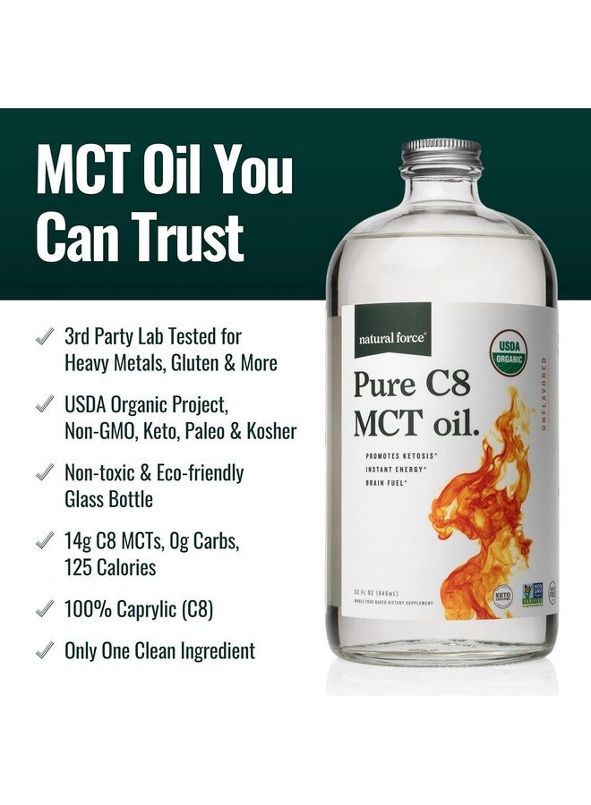 Natural Force Organic Pure C8 MCT Oil - Liquid MCT Oil in Glass Bottle Container - Concentrated Caprylic Acid - Keto, Paleo, Kosher, Vegan & Non-GMO - Lab Tested for Quality and Purity, 32 Ounce - Image 3