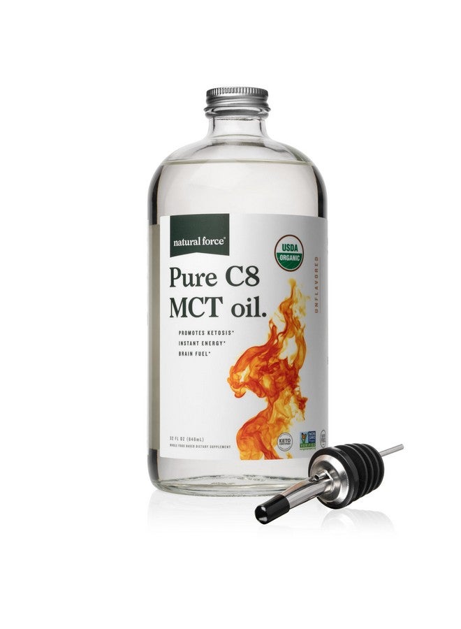 Natural Force Organic Pure C8 MCT Oil - Liquid MCT Oil in Glass Bottle Container - Concentrated Caprylic Acid - Keto, Paleo, Kosher, Vegan & Non-GMO - Lab Tested for Quality and Purity, 32 Ounce - Image 1