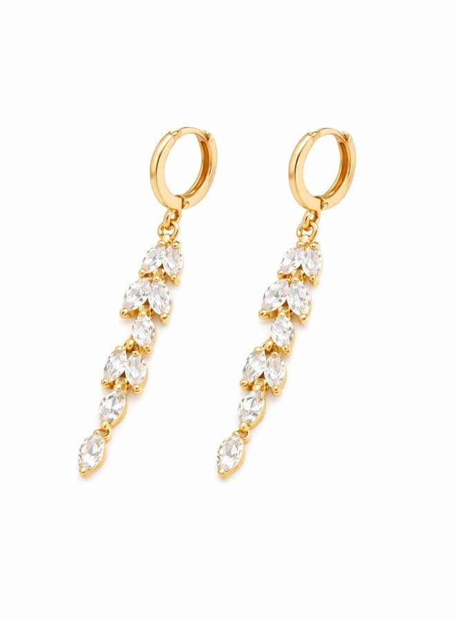 Gargish Marquise Wedding Dangle Earrings for Brides Bridesmaid, Bridal Drop Earrings for Women Prom (Gold).Youthful charm that is popular in modern jewelry trends.The lightweight construction and secure stud backing ensure comfortable wear throughout the day. - Image 1