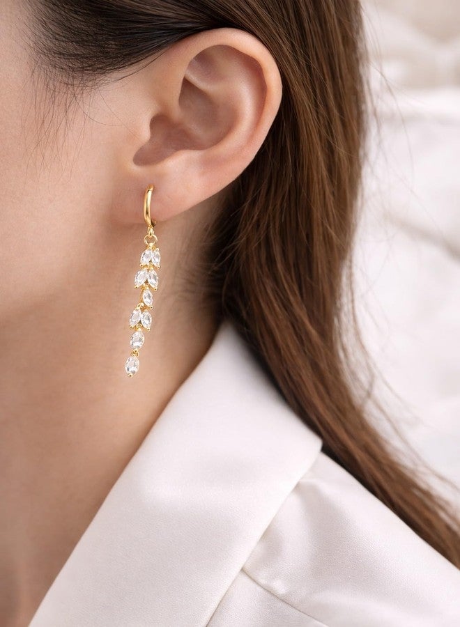 Gargish Marquise Wedding Dangle Earrings for Brides Bridesmaid, Bridal Drop Earrings for Women Prom (Gold).Youthful charm that is popular in modern jewelry trends.The lightweight construction and secure stud backing ensure comfortable wear throughout the day. - Image 3