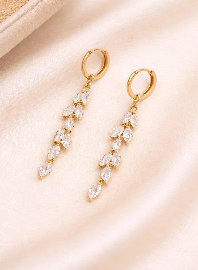 Gargish Marquise Wedding Dangle Earrings for Brides Bridesmaid, Bridal Drop Earrings for Women Prom (Gold).Youthful charm that is popular in modern jewelry trends.The lightweight construction and secure stud backing ensure comfortable wear throughout the day. - Image 2