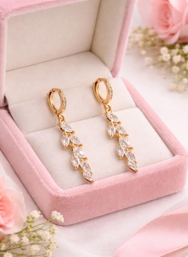 Gargish Marquise Wedding Dangle Earrings for Brides Bridesmaid, Bridal Drop Earrings for Women Prom (Gold).Youthful charm that is popular in modern jewelry trends.The lightweight construction and secure stud backing ensure comfortable wear throughout the day. - Image 5