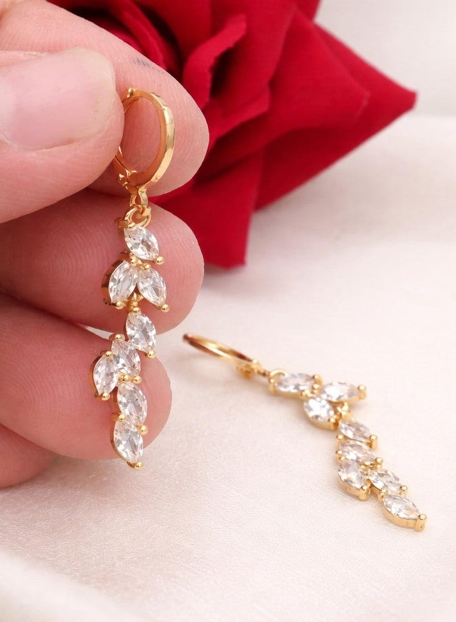 Gargish Marquise Wedding Dangle Earrings for Brides Bridesmaid, Bridal Drop Earrings for Women Prom (Gold).Youthful charm that is popular in modern jewelry trends.The lightweight construction and secure stud backing ensure comfortable wear throughout the day. - Image 4