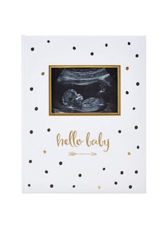 pearhead Hello Baby First 5 Years Memory Book, Gender-Neutral Baby Keepsake For New And Expectant Parents, Pregnancy And Milestone Journal, Modern Minimalist Black And Gold Polka Dot  - Image 1