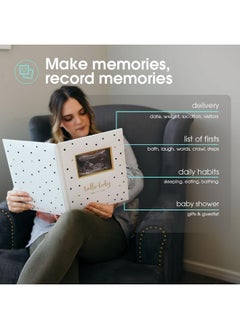pearhead Hello Baby First 5 Years Memory Book, Gender-Neutral Baby Keepsake For New And Expectant Parents, Pregnancy And Milestone Journal, Modern Minimalist Black And Gold Polka Dot  - Image 3