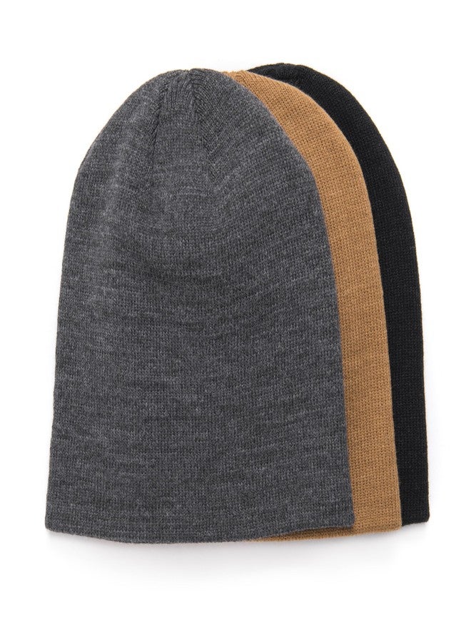MUK LUKS Men's Beanie 3 Pack, One Size, Black, Grey, Brown Winter Hats - Image 1